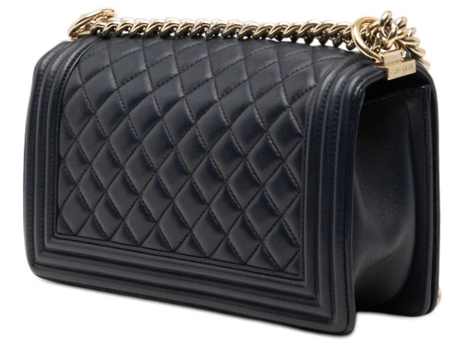 Borsa a tracolla Chanel Old Medium Boy Flap in agnello trapuntato nero - vista 2