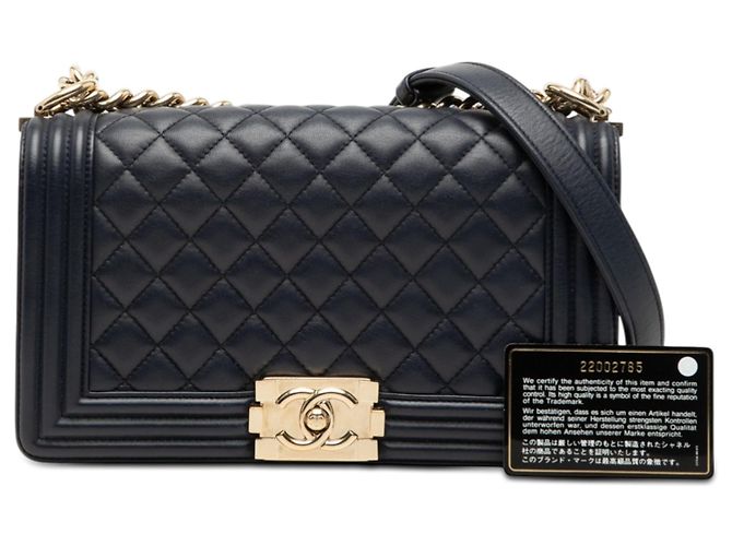 Borsa a tracolla Chanel Old Medium Boy Flap in agnello trapuntato nero - vista 8
