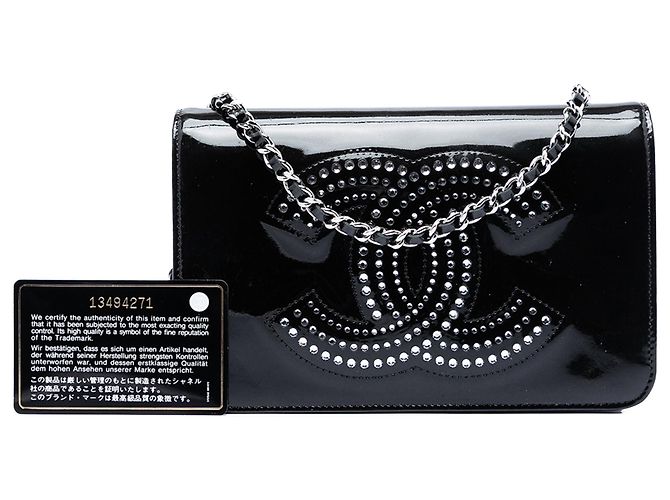 Wallet On Chain Borsa a tracolla Chanel CC in vernice nera con strass Nero - vista 7