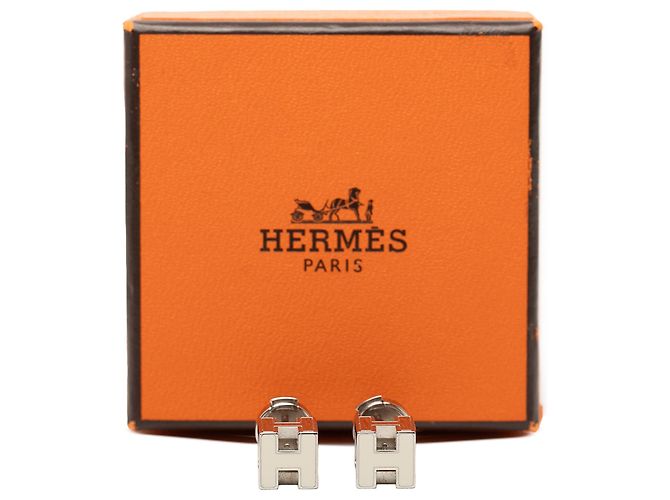 Hermès Cage D H Ohrstecker aus Silber, palladiert und emailliert - Ansicht 5