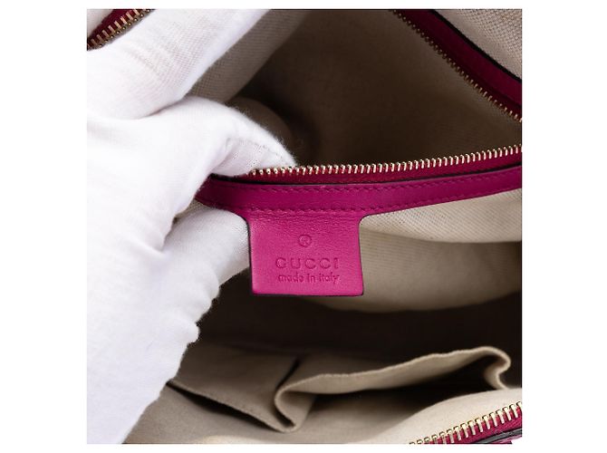 Piccola borsa satchel Gucci Small Microguccissima in vernice rosa - vista 5