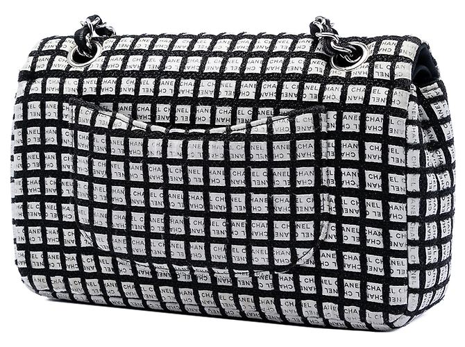 Borsa a tracolla Chanel Medium Classic Ribbon and Tweed Logo Double Flap nera Nero - vista 2