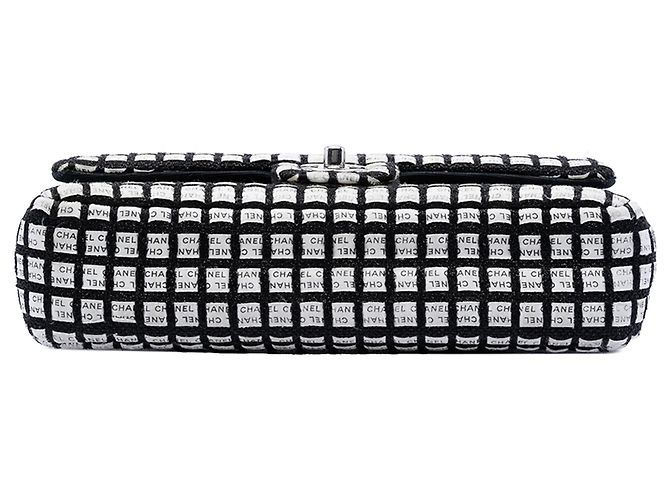 Borsa a tracolla Chanel Medium Classic Ribbon and Tweed Logo Double Flap nera Nero - vista 3