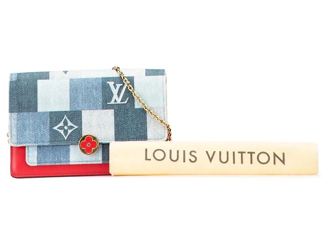 Borsa a tracolla portafoglio con catena Louis Vuitton Monogram Denim Patchwork Fiore blu - vista 10