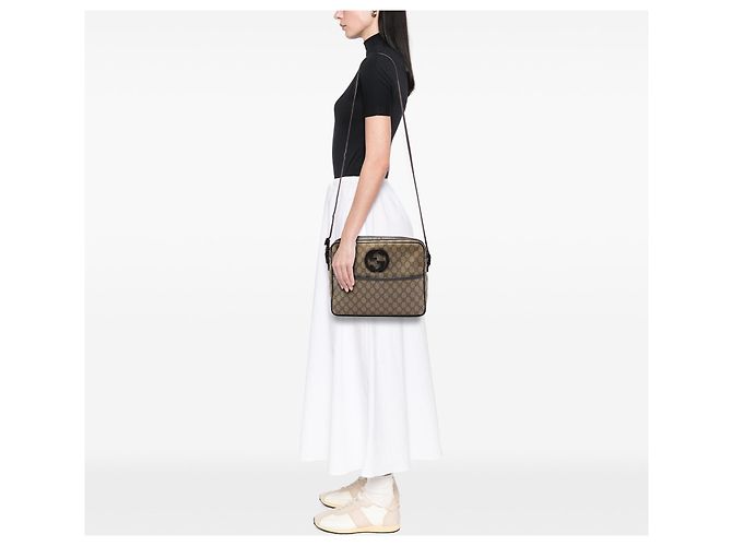 Borsa a tracolla Gucci GG Supreme Interlocking G beige - vista 7