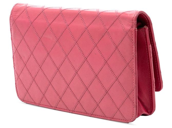 Wallet On Chain Portafoglio con catena e borsa a tracolla Chanel CC in agnello rosa con cuciture wild - vista 2
