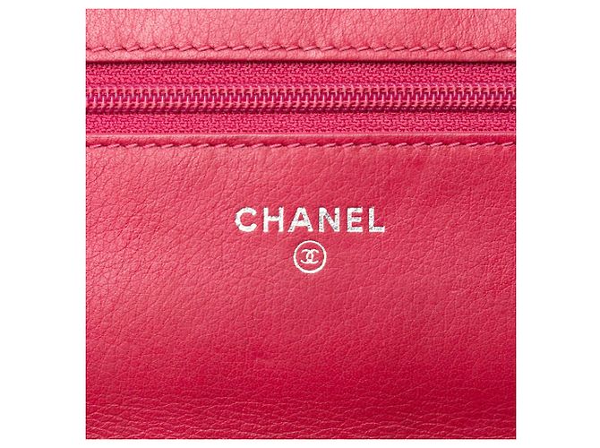 Wallet On Chain Portafoglio con catena e borsa a tracolla Chanel CC in agnello rosa con cuciture wild - vista 5