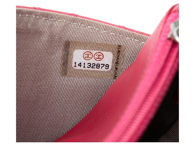Wallet On Chain Portafoglio con catena e borsa a tracolla Chanel CC in agnello rosa con cuciture wild - vista 6