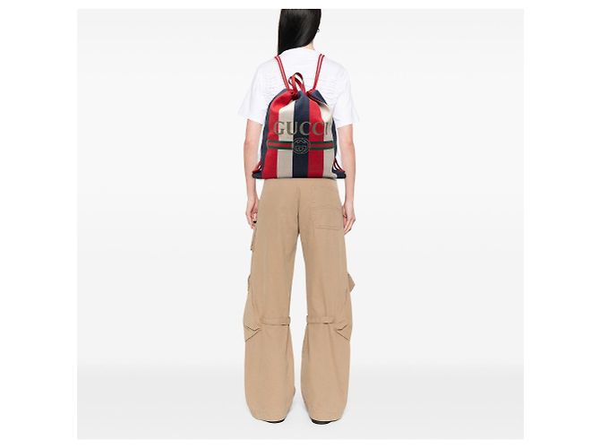 Roter Gucci Canvas Sylvie Baiadera Web Kordelzug-Rucksack - Ansicht 7