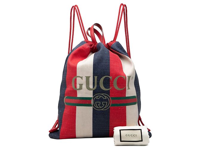 Roter Gucci Canvas Sylvie Baiadera Web Kordelzug-Rucksack - Ansicht 8