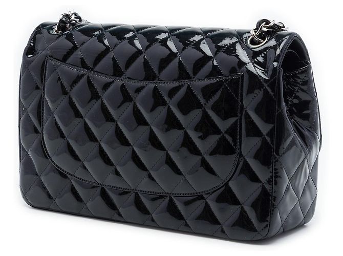 Borsa a tracolla Chanel Jumbo Classic Patent Double Flap nera Nero - vista 2