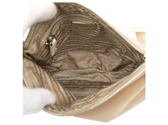 Borsa a tracolla Tessuto con bordi in pelle beige Prada - vista 4