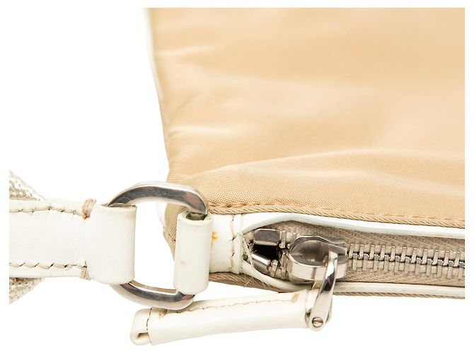 Borsa a tracolla Tessuto con bordi in pelle beige Prada - vista 7