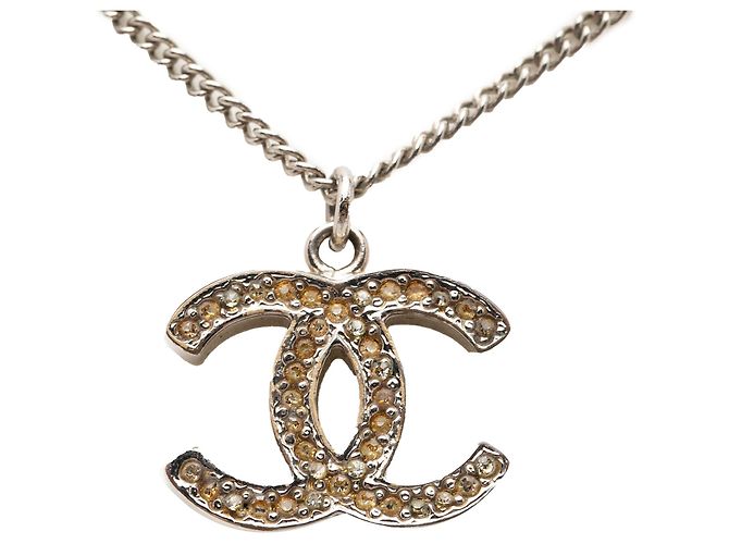 Chanel CC Silberne Halskette mit Strassanhänger, versilbert - Ansicht 2