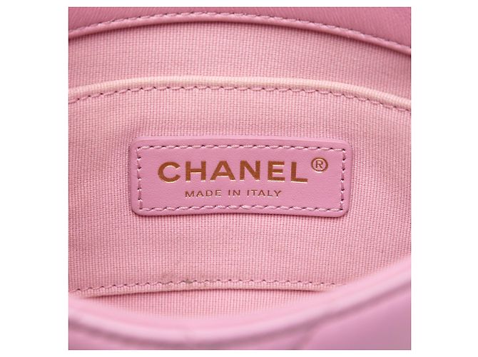 Bolsa transversal Chanel Mini Candy em pele de cordeiro acolchoada rosa com corrente - vista 5