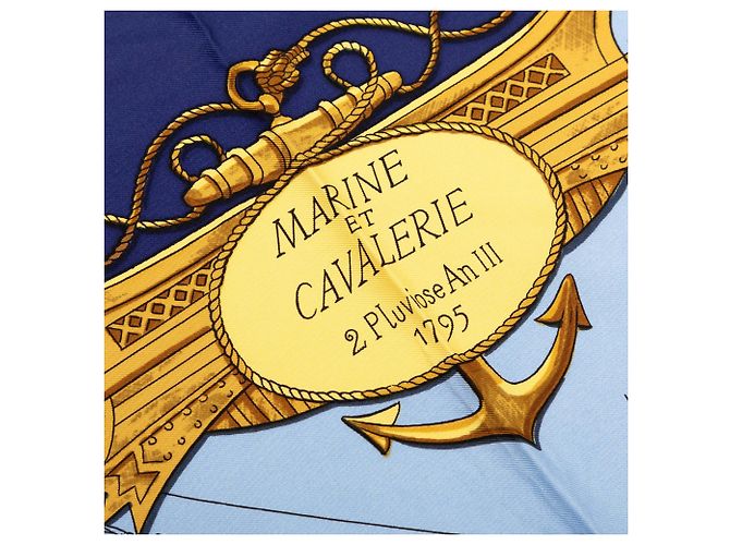 Sciarpa in seta Hermès Marine et Cavalerie 90 Blu - vista 3