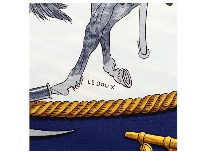 Sciarpa in seta Hermès Marine et Cavalerie 90 Blu - vista 7