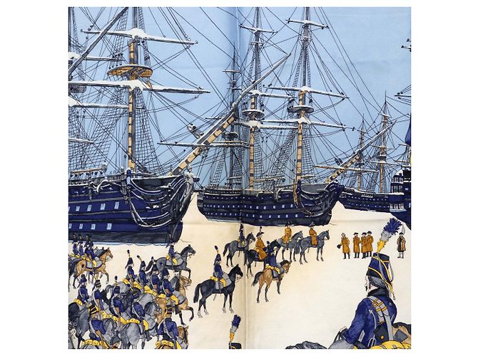 Sciarpa in seta Hermès Marine et Cavalerie 90 Blu - vista 9
