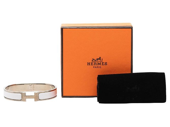 Hermès Clic H Armband schmal Email Weiß GM - Ansicht 5