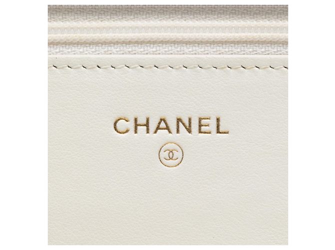 Wallet On Chain Borsa a tracolla con catena Chanel CC in pelle di vitello chevron crinkled bianca Bianco - vista 5