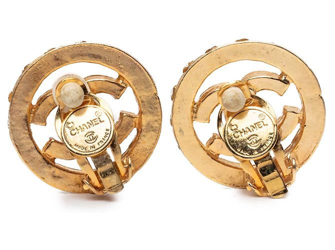 Orecchini a clip rotondi Chanel CC placcati oro e strass D'oro - vista 2