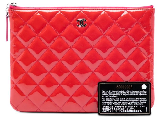 Clutch Chanel Small Red Quilted Patent O Case Rosso - vista 7