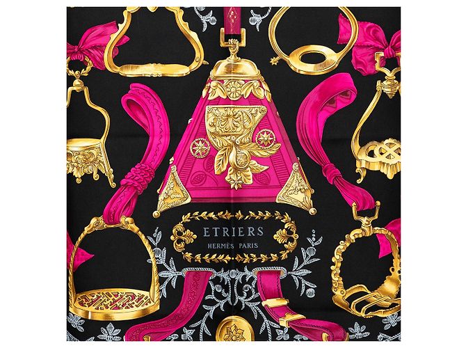 Hermès Etriers Seidentuch 90 Schwarz - Ansicht 7