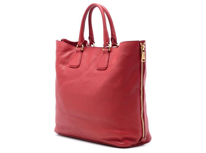 Borsa shopper Prada Vitello Daino rossa con zip laterale Rosso - vista 2