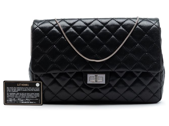 Borsa a tracolla Chanel Reissue 2.55 Chain Flap in agnello trapuntato iridescente nero - vista 7