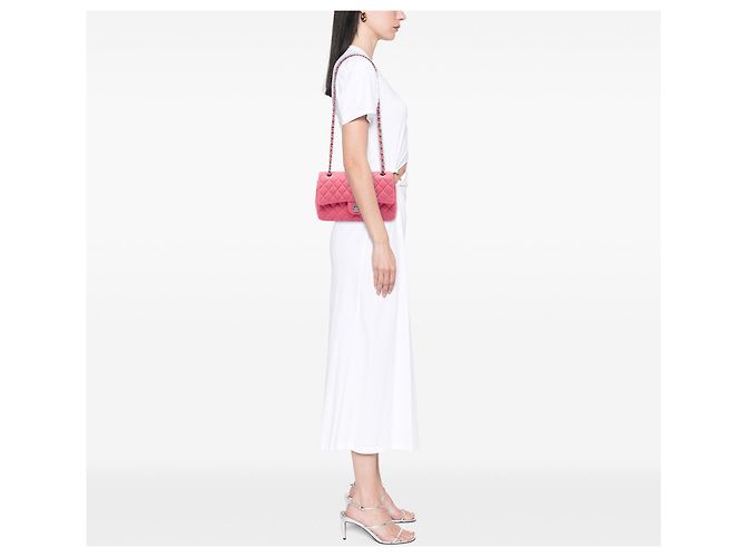 Borsa a tracolla Chanel Medium Classic Jersey Double Flap Rosa - vista 5