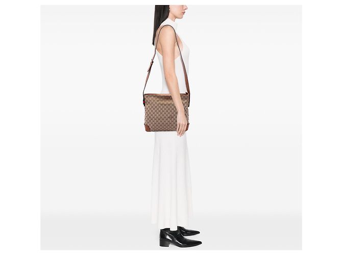 Borsa a tracolla Gucci GG Canvas Web beige - vista 6