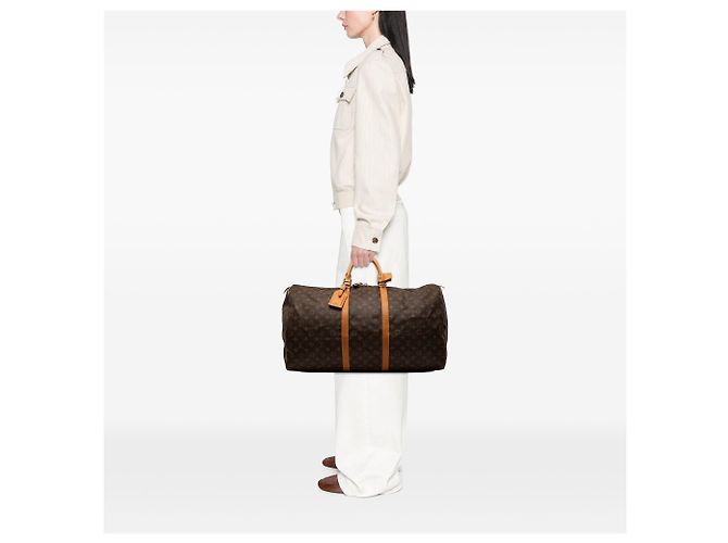 Borsa da viaggio marrone Louis Vuitton Monogram Keepall 60 - vista 11