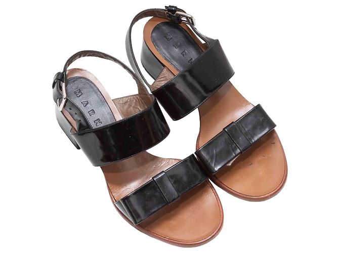Schwarze Marni Lackleder-Slingback-Sandalen mit Absatz Größe 36.5 - Ansicht 2