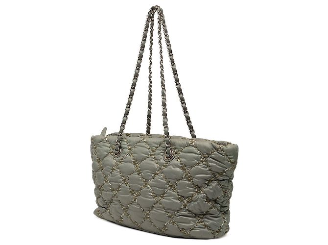 Tote Gray Chanel Paris Byzance Nylon Tweed On Stitch Grigio - vista 2