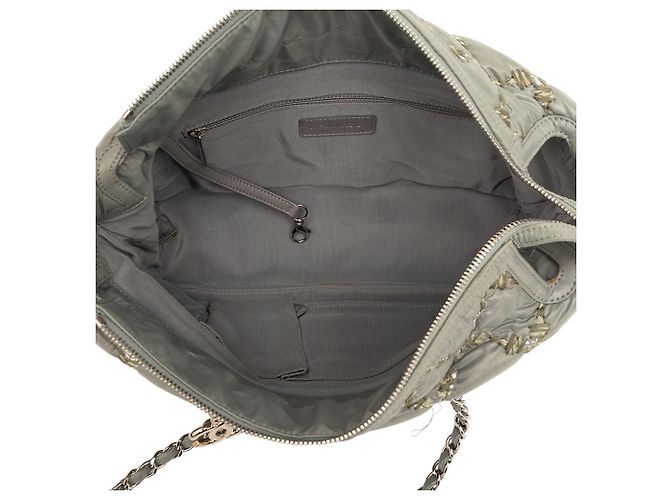 Tote Gray Chanel Paris Byzance Nylon Tweed On Stitch Grigio - vista 4