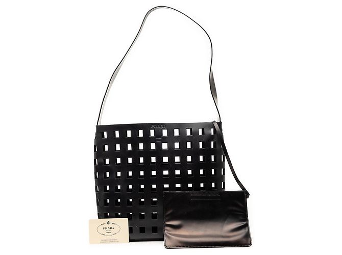 Borsa a tracolla in pelle traforata nera Prada Nero - vista 7