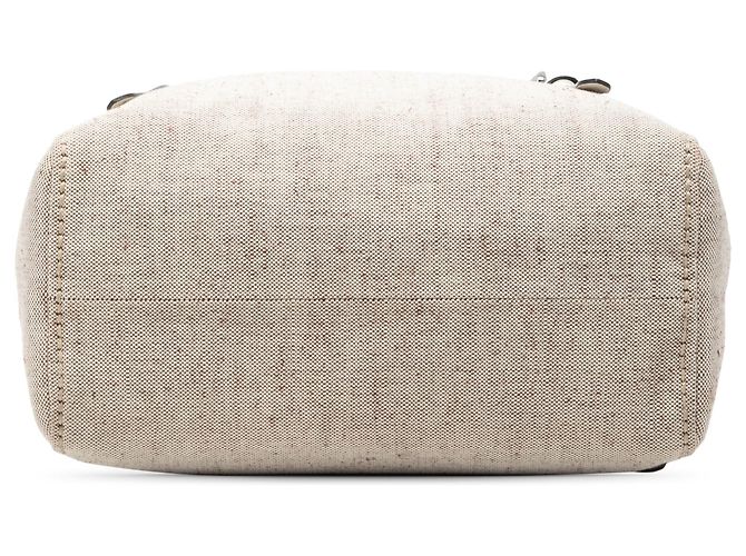 Borsa Tote Shopper Prada in tela beige con logo e strisce - vista 3