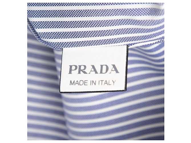 Borsa Tote Shopper Prada in tela beige con logo e strisce - vista 5