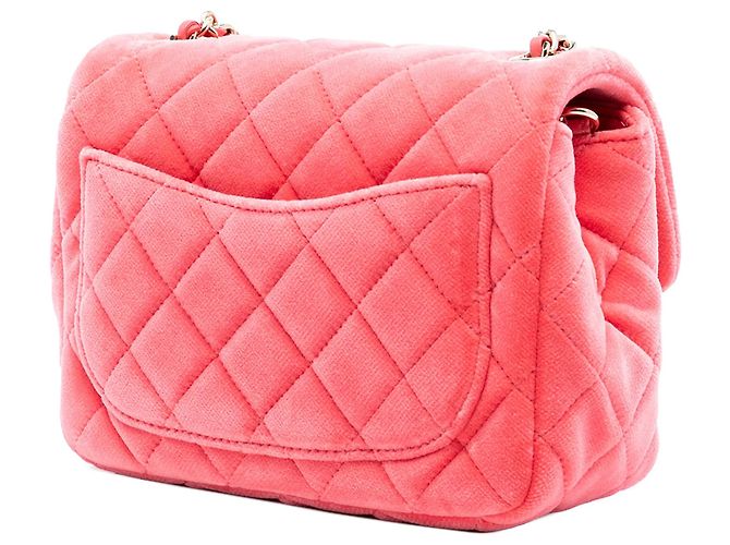 Borsa a tracolla Chanel Mini Square Classic Velvet Pearl Crush Single Flap rosa - vista 2