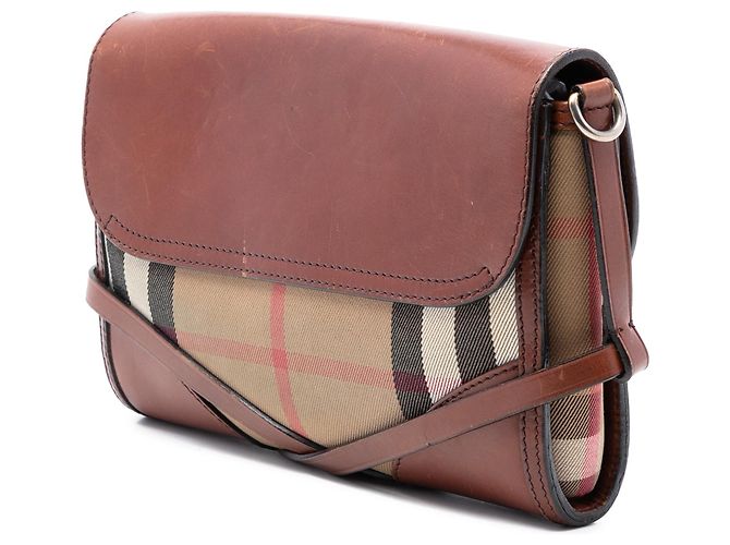 Bolsa transversal Abbott em couro marrom e lona House Check da Burberry - vista 2