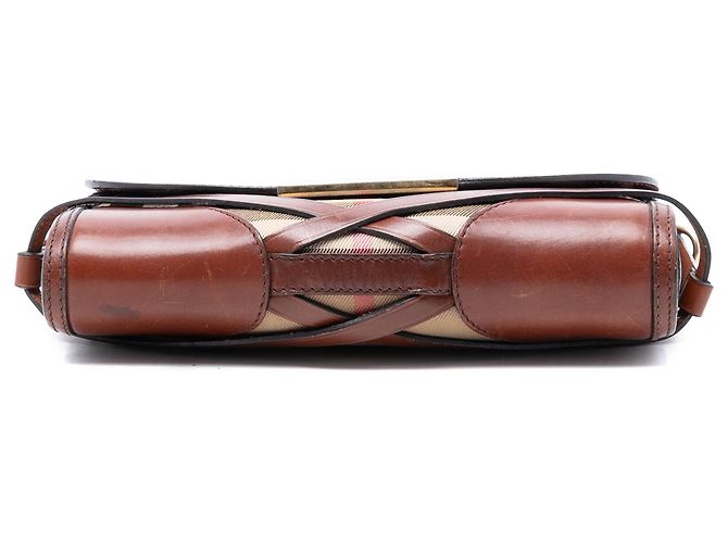 Bolsa transversal Abbott em couro marrom e lona House Check da Burberry - vista 3