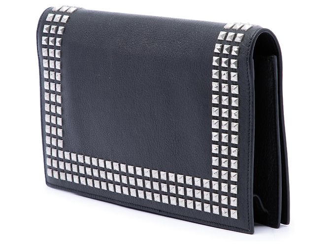 Clutch in pelle con monogramma e borchie nero Saint Laurent - vista 2