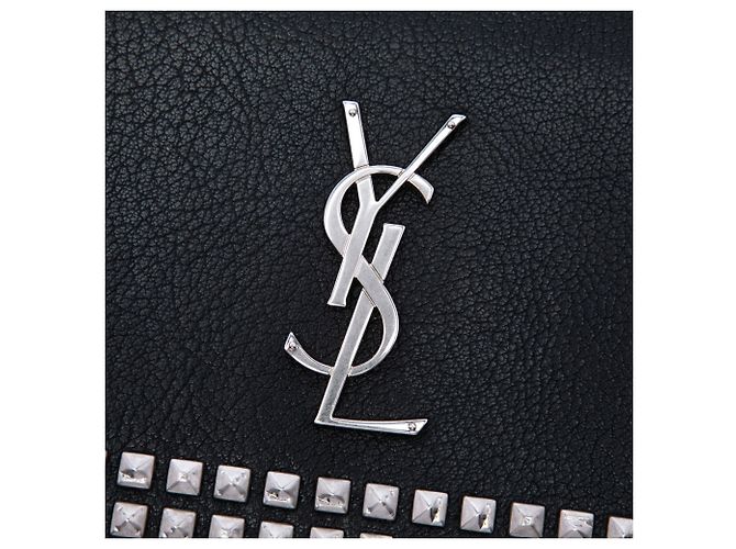 Clutch in pelle con monogramma e borchie nero Saint Laurent - vista 5