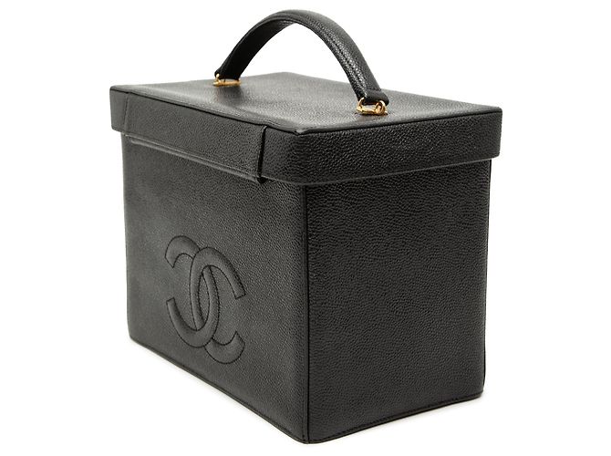 Vanity Beauty case Chanel CC Caviar nero con tracolla - vista 2
