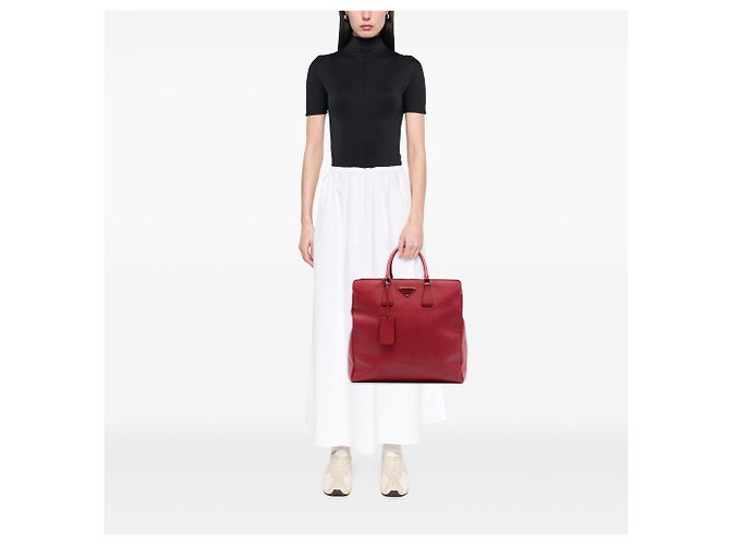 Borsa shopper Prada Saffiano Lux a doppio manico rossa Rosso - vista 6