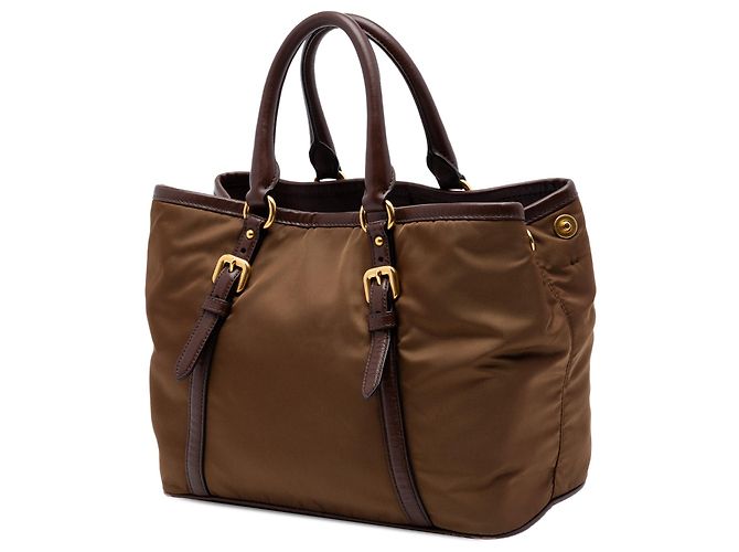 Borsa Prada Vitello Daino Trimmed Tessuto Marrone - vista 2