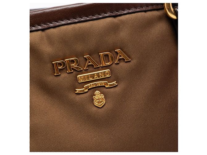 Borsa Prada Vitello Daino Trimmed Tessuto Marrone - vista 5