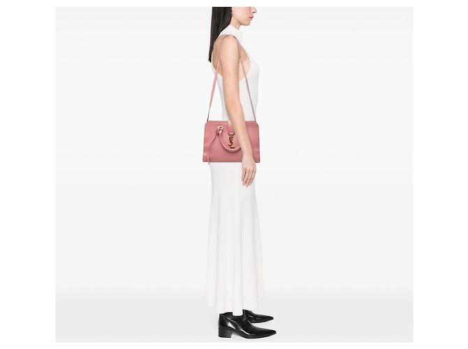 Piccola borsa cabas in pelle con monogramma rosa Saint Laurent - vista 7