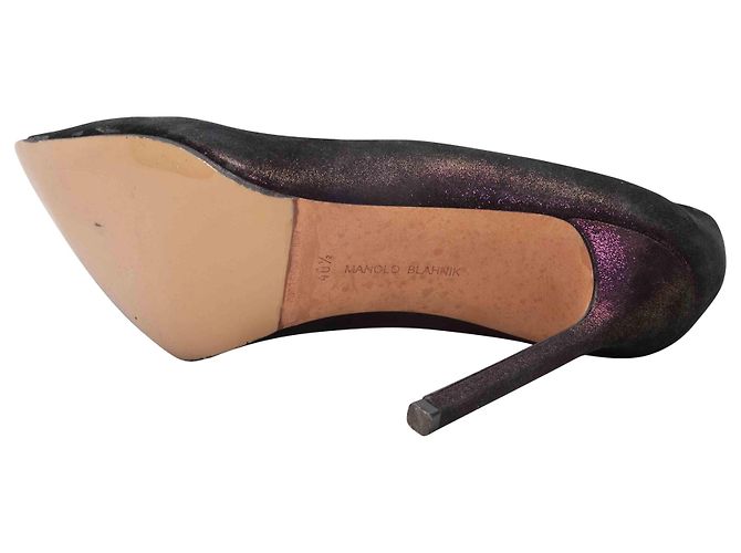 Escarpins à bout pointu métallisés Manolo Blahnik violet foncé Taille 40.5 - vue 5