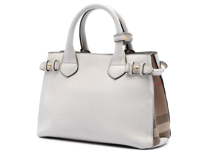 Borsa a tracolla Burberry Small in pelle bianca e House Check Bianco - vista 2